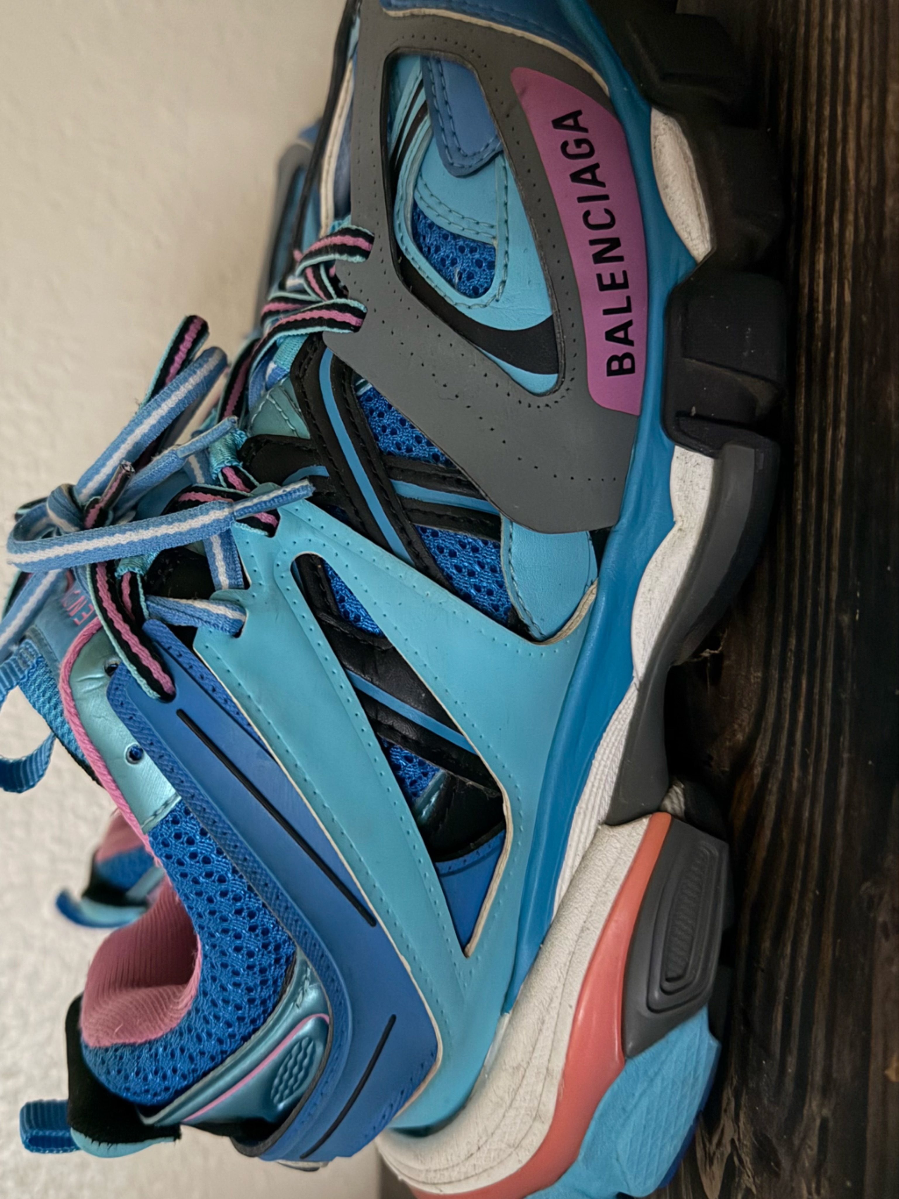 Balenciaga Women's Blue Pink And Gray Track Sneaker 38 Or 8 Size Woman